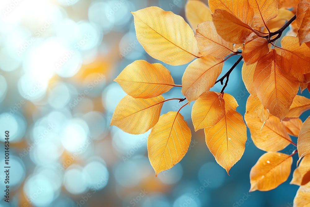 A leafy branch with a blue sky background A leafy branch with a blue sky background