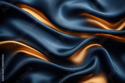 A blue and gold fabric with a shiny texture