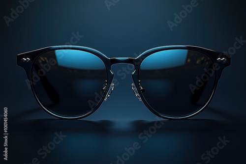 A pair of sunglasses with a blue frame