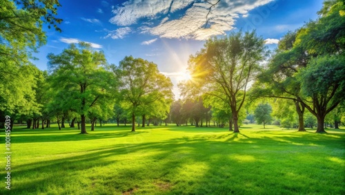 Vibrant Sunny Summer Day Park Green Grass Texture Background for Nature Photography