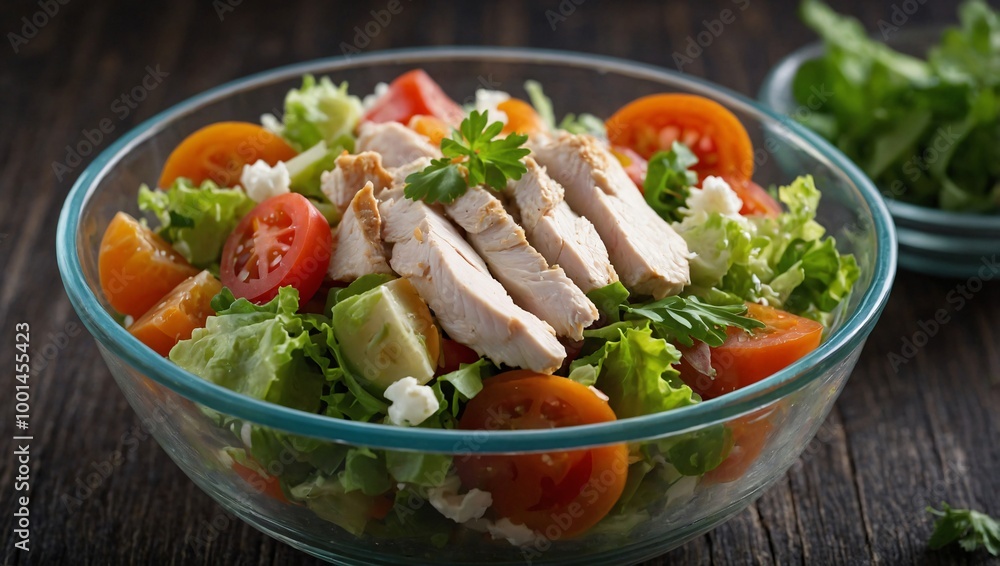A fresh salad in a bowl, featuring crisp green lettuce, slices of red tomatoes, and rings of purple onions. The vibrant mix of ingredients creates a visually appealing and nutritious dish, presented i A fresh salad in a bowl, featuring crisp green lettuce, slices of red tomatoes, and rings of purple onions. The vibrant mix of ingredients creates a visually appealing and nutritious dish, presented i