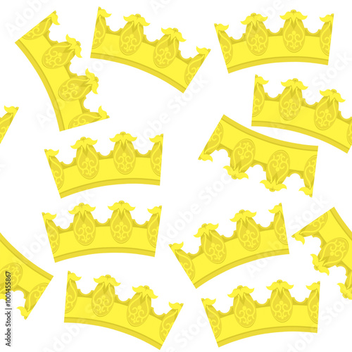 Vector gold crown icon seamless pattern. Simple crowning, queen or king yellow crown design. Royal imperial coronation symbol.