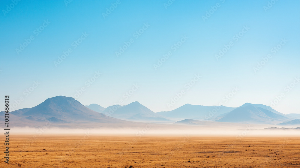 Fototapeta premium Hazy Landscape with Distant Mountains under Clear Sky