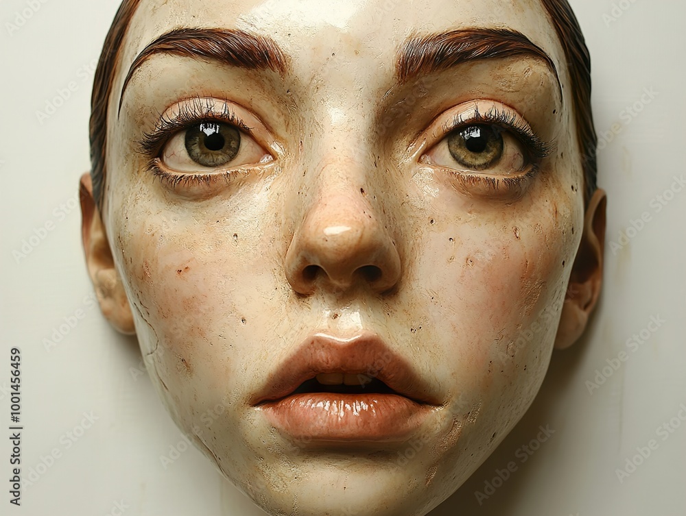 Realistic Clay Sculpture of a Woman's Face Realistic Clay Sculpture of a Woman's Face
