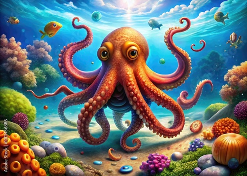 Colorful Cartoon Octopus Illustrations for Fun and Playful Sea Life Themes in Creative Projects photo