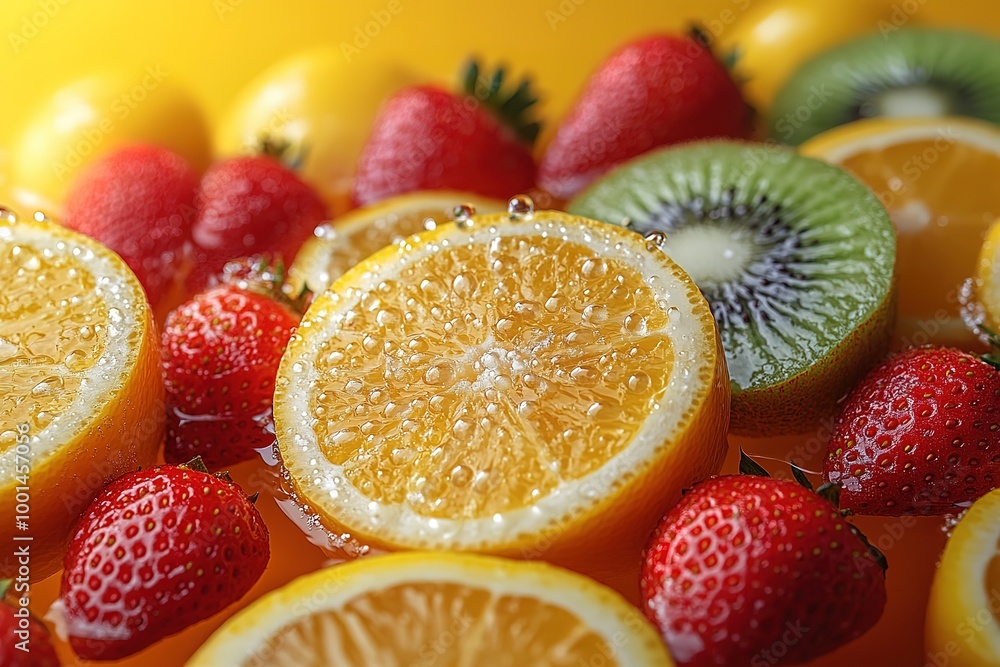 A bowl of fruit with a sliced orange and a sliced kiwi A bowl of fruit with a sliced orange and a sliced kiwi
