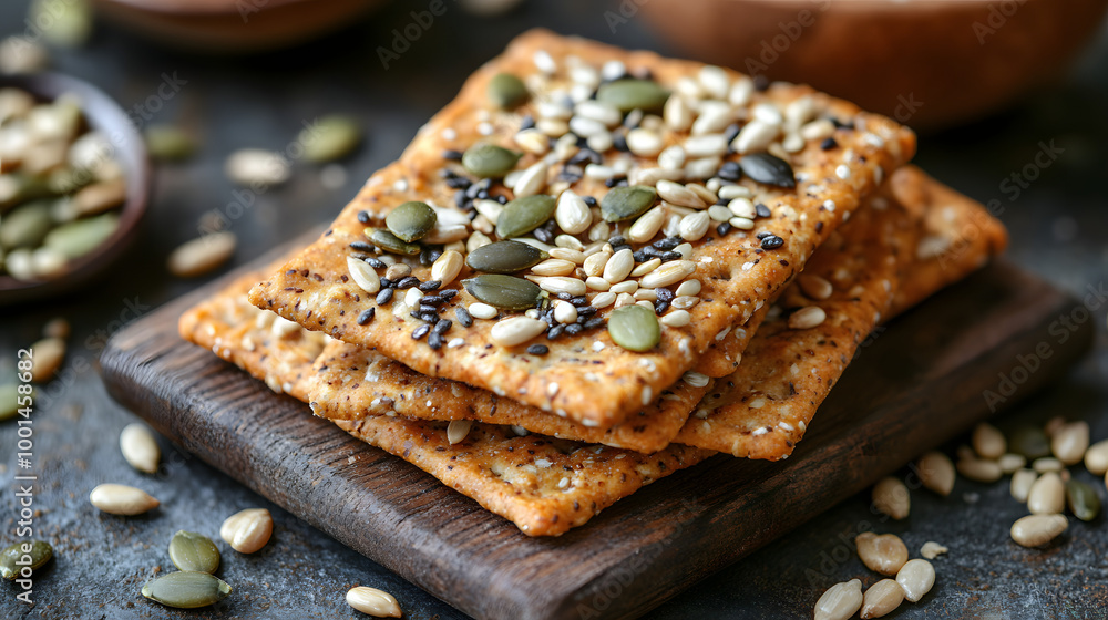 Mouth-Watering Whole Grain Crackers with Seeds for Food Advertising ...
