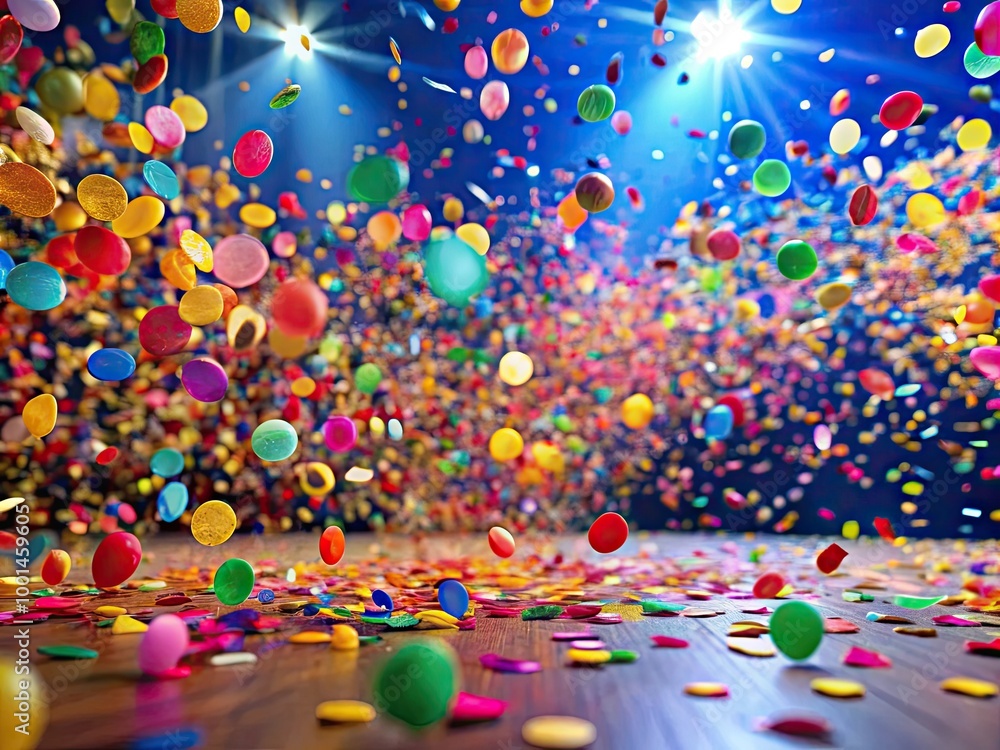 Colorful confetti falling in a vibrant celebration creating a festive and joyful atmosphere Colorful confetti falling in a vibrant celebration creating a festive and joyful atmosphere