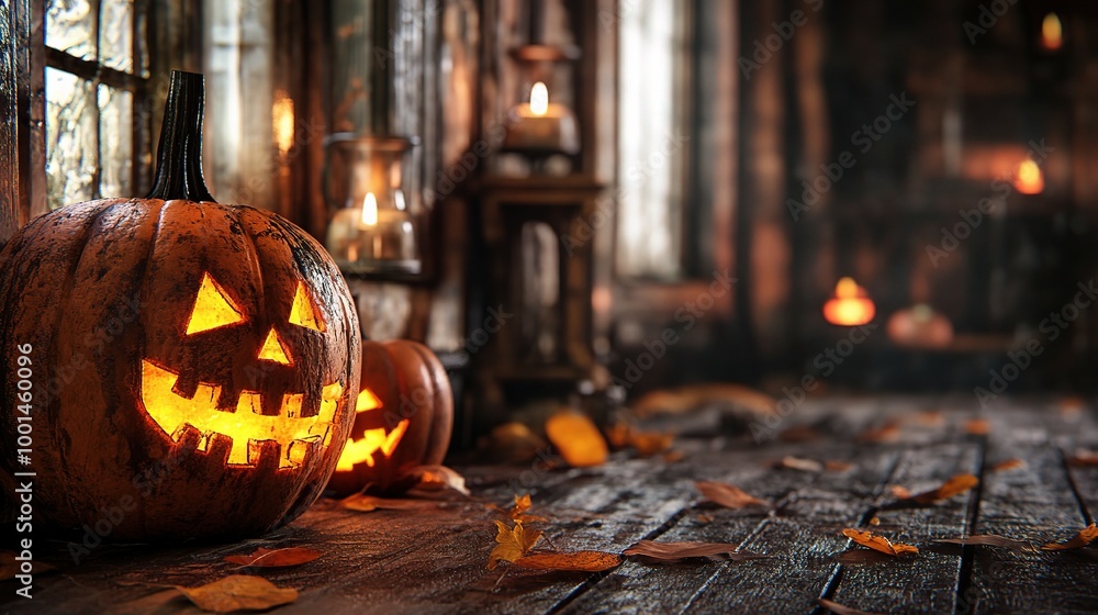 Fototapeta premium Spooky Pumpkin Decor for Halloween Celebration