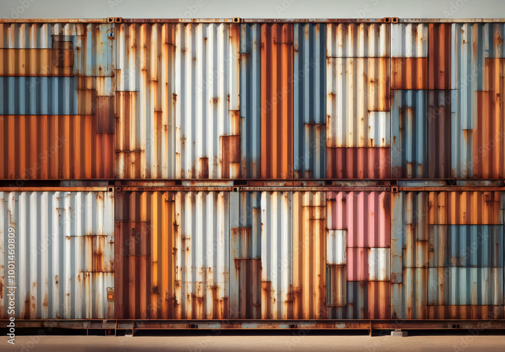 Fototapeta premium Wallpaper, Grunge, rostig, verwittert, Hintergrund oder Textur, Containerstapel bunt