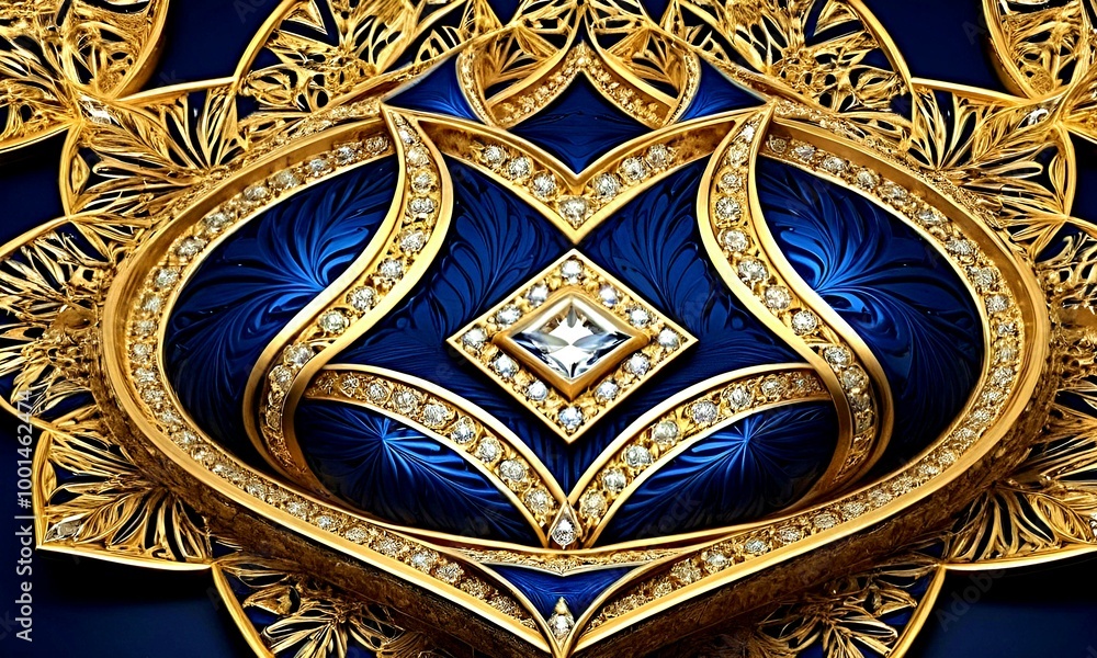 Jewelry background. Gold jewelry on a dark blue background Jewelry background. Gold jewelry on a dark blue background