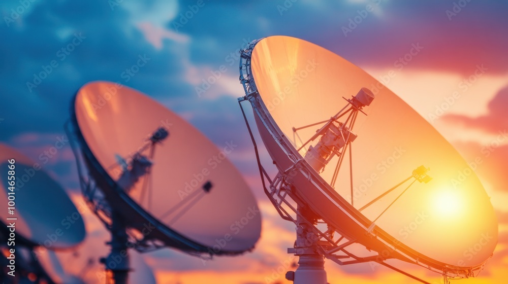 A close-up view of satellite dish antennas receiving signals, emphasizing their importance in communication technology A close-up view of satellite dish antennas receiving signals, emphasizing their importance in communication technology