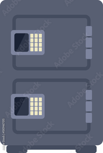 Large grey metal safe deposit box with keypad locking system ensuring safety of valuables