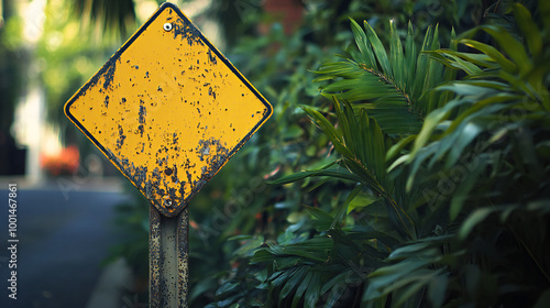 a yellow slighty rusty empty sign board photo