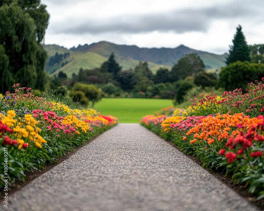 Scenic gardens of the Ilam Homestead in Christchurch, with blooming flowers and peaceful walking paths Scenic gardens of the Ilam Homestead in Christchurch, with blooming flowers and peaceful walking paths