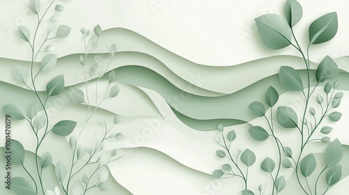 Soft green illustration background with delicate leaves and organic shapes, evoking a fresh, eco-friendly, and sustainable feel, perfect for environmentally-conscious designs photo