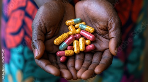 Closeup of Hands Holding a Variety of Pills photo