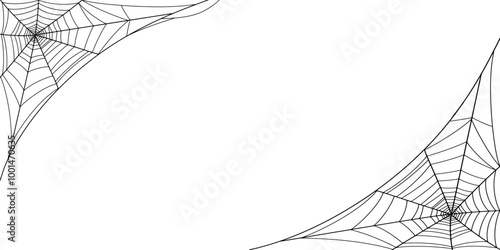 Spider web line art vector. Halloween frame border vector eps