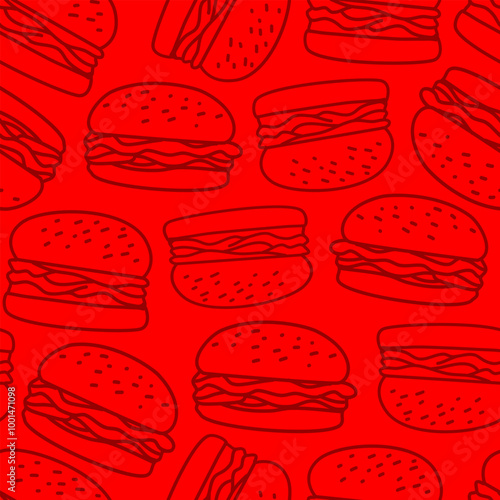 doodle burger pattern background. doodle fast food burger seamless pattern background. seamless pattern of burger in doodle style. Seamless Pattern of a Cheese Burger or Hamburger. hamburger pattern.