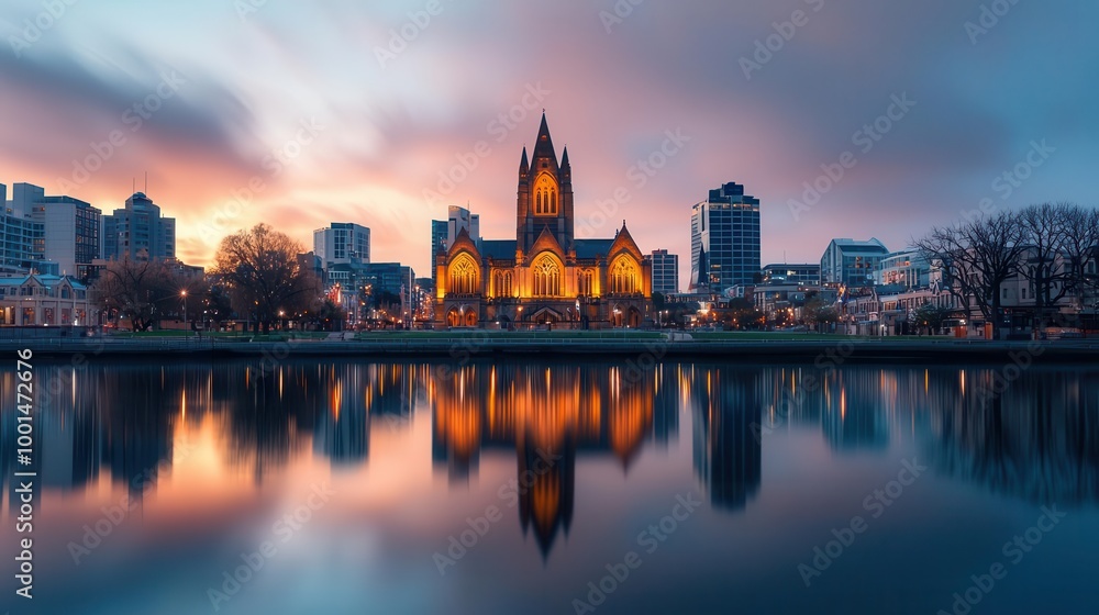 Night view of the Christchurch city skyline with the Cathedral Square illuminated, reflecting the city's vibrant nightlife Night view of the Christchurch city skyline with the Cathedral Square illuminated, reflecting the city's vibrant nightlife