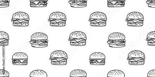 doodle burger pattern background. doodle fast food burger seamless pattern background. seamless pattern of burger in doodle style. Seamless Pattern of a Cheese Burger or Hamburger. hamburger pattern.