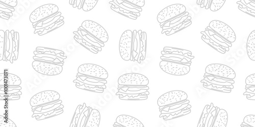 doodle burger pattern background. doodle fast food burger seamless pattern background. seamless pattern of burger in doodle style. Seamless Pattern of a Cheese Burger or Hamburger. hamburger pattern.