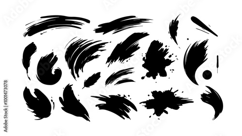 Abstract Brush Stroke Silhouettes - Vector Set of Black Ink Textures.