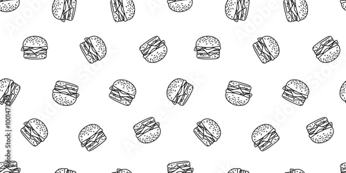 doodle burger pattern background. doodle fast food burger seamless pattern background. seamless pattern of burger in doodle style. Seamless Pattern of a Cheese Burger or Hamburger. hamburger pattern.