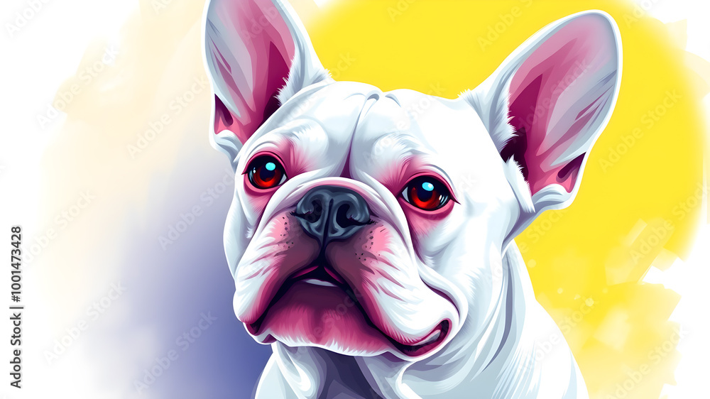 Neon avatar vector-style image of white french bulldog portrait oil paint. Generative AI Neon avatar vector-style image of white french bulldog portrait oil paint. Generative AI