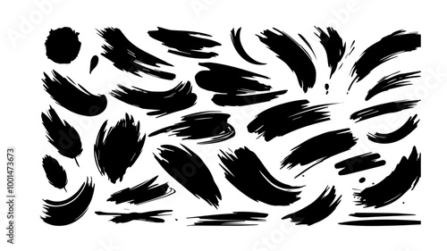 Abstract Brush Stroke Silhouettes - Vector Set of Black Ink Textures.