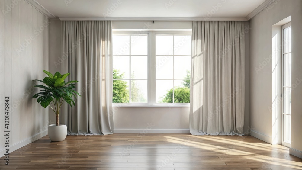 Fototapeta premium Minimalist interior with empty space and window curtains for peaceful atmosphere