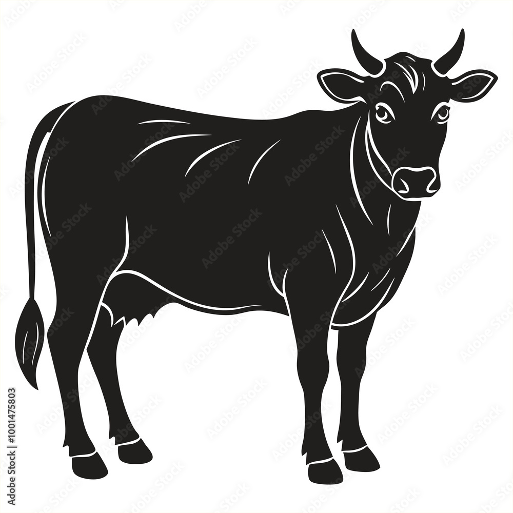 Fototapeta premium Black Cow Silhouette Vector Traditional Farm Animal Illustration