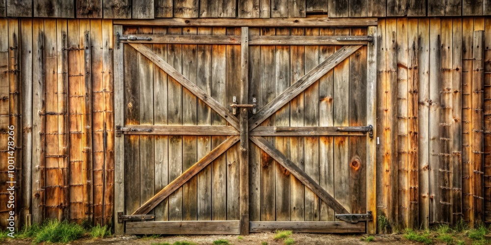 Naklejka premium Weathered rustic barn door with antique wooden textures for vintage background in photography and design projects