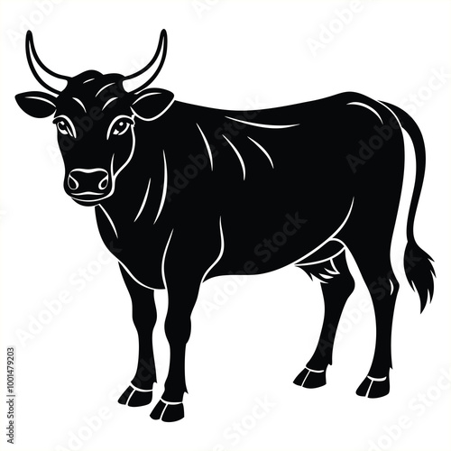 Black Cow Silhouette Vector Traditional Farm Animal Illustration