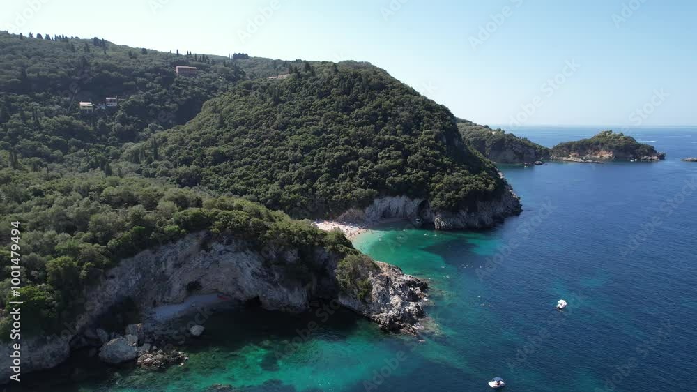 Aerial video on a sunny day over the beautiful island and coastline of Corfu, Greece Aerial video on a sunny day over the beautiful island and coastline of Corfu, Greece