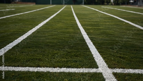 A lively football field with bright green grass and white lines.