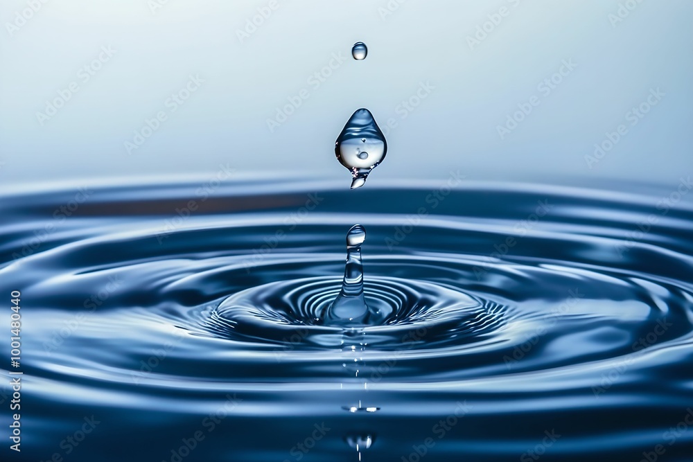 Serene Water Droplet Splash Creating Ripple Patterns, surface, calm, nature, liquid