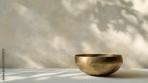 Tibetan Singing Bowl for Meditation on Minimalist Background, tranquility, harmony, relaxation, spirituality