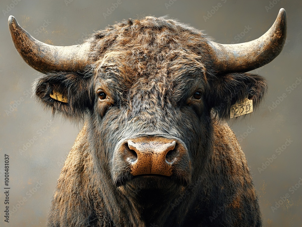 Close Up Portrait of a Bull with Horns Close Up Portrait of a Bull with Horns