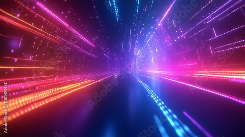 Abstract background with glowing lines and dots in pink, orange, and blue.