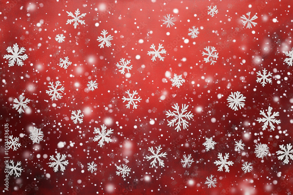 Falling snowflakes on 3D Serene Winter Pattern. red Wallpaper. Macro Snowflakes, Snow Closeup. Cold winter Backdrop for Christmas product, text placement. New Year Christmas Night Falling Snow. Falling snowflakes on 3D Serene Winter Pattern. red Wallpaper. Macro Snowflakes, Snow Closeup. Cold winter Backdrop for Christmas product, text placement. New Year Christmas Night Falling Snow.