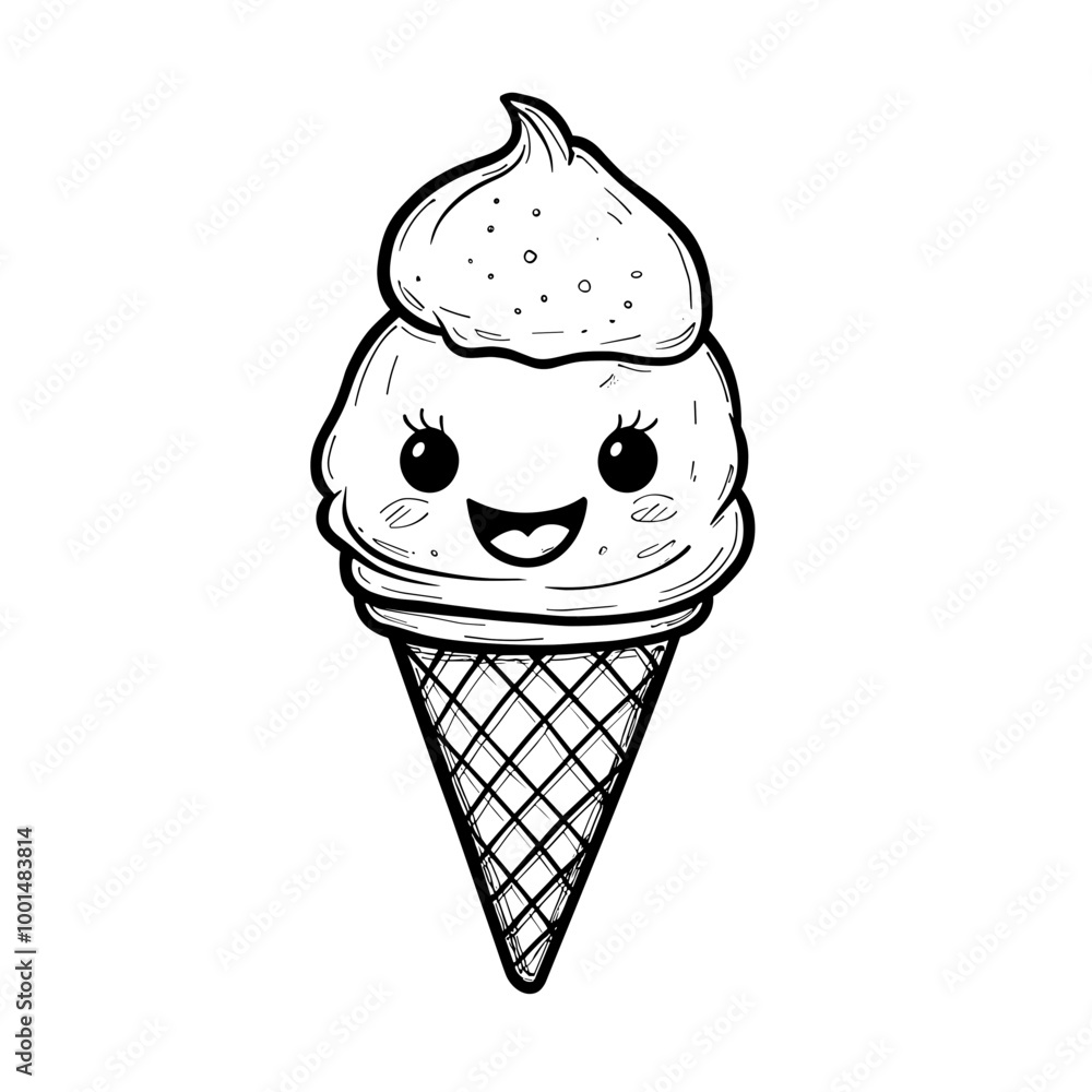 Cute Kawaii cone icecream coloring Pages Kids Cute Kawaii cone icecream coloring Pages Kids
