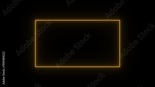 neon square frame animation video ,neon square frame glowing on black background.