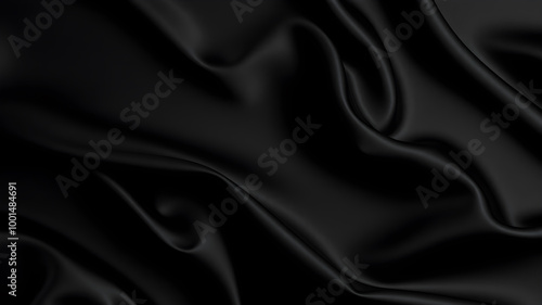 Silk fabric, abstract wavy black satin fabric background. Generative AI