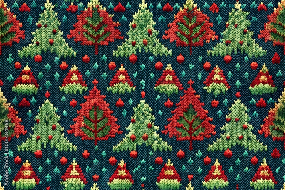 Winter Holiday Seamless Knitted Pattern with a Christmas Trees Winter Holiday Seamless Knitted Pattern with a Christmas Trees