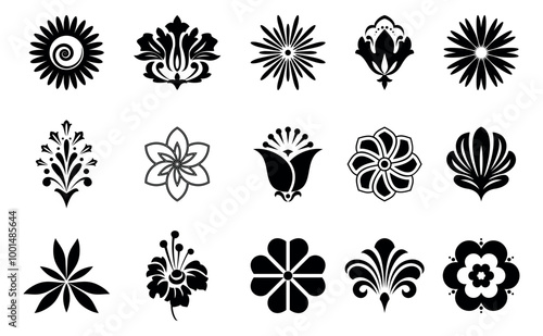 Flowers icon set. Flowers isolated on transparent background. Flowers in modern simple. Cute round flower plant nature collection. Vector illustrator