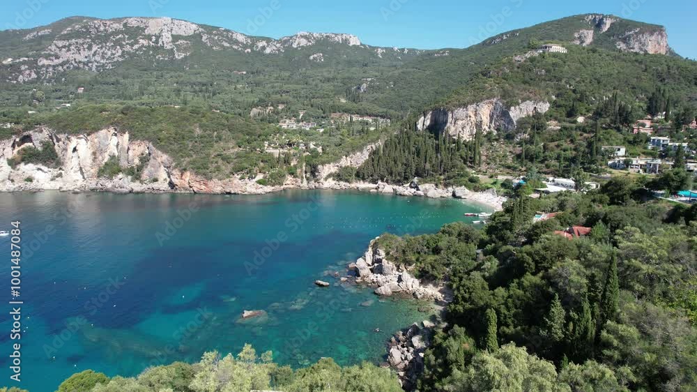 Aerial video on a sunny day over the beautiful island and coastline of Corfu, Greece Aerial video on a sunny day over the beautiful island and coastline of Corfu, Greece