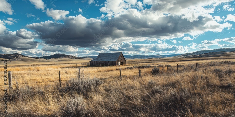 A wide-angle shot of a serene rural landscape, with a barn, fields, and rolling hills under a vast sky. A wide-angle shot of a serene rural landscape, with a barn, fields, and rolling hills under a vast sky.