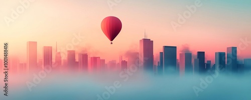Panel kuchenny z motywem Atmospheric fog, modern skyline, muted tones, 3D illustration