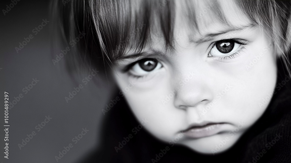 Fototapeta premium Sad abandoned child, tragic story in the eyes, Generative AI